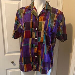 Vintage Teddi Multicolor Geometric Women's Button-down Shirt *READ Description*